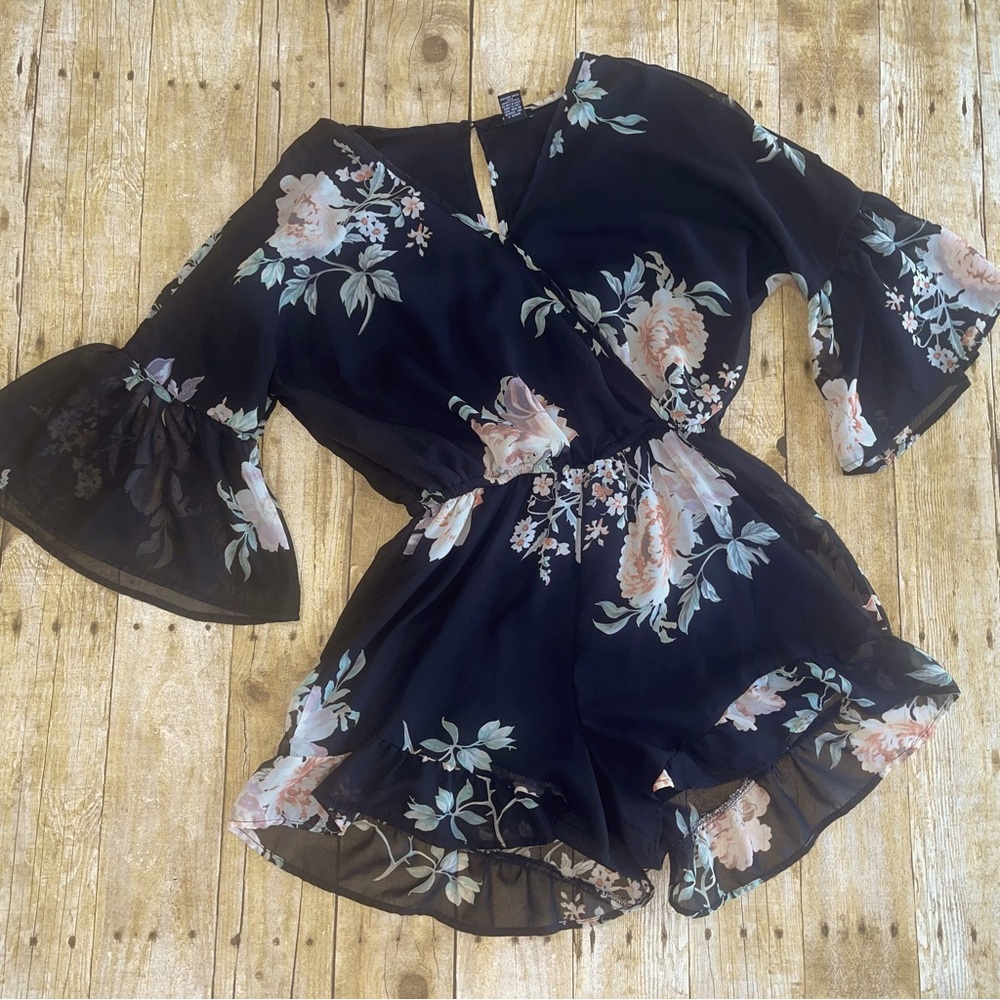 Black floral fancy romper